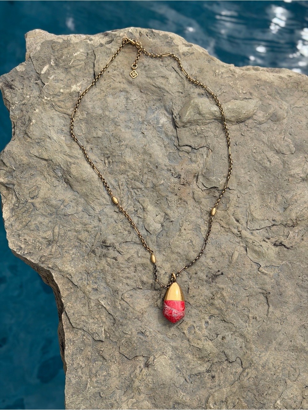 Kendra Scott Gold-Tone Necklace with Red-Orange Stone